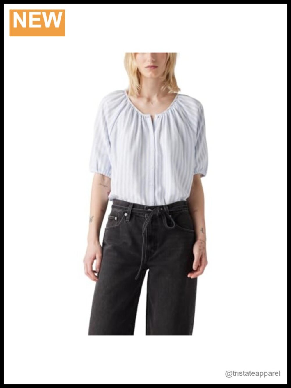 Levi's Leanne Blouse Blue Striped Tunic Half Sleeve Rayon Blend